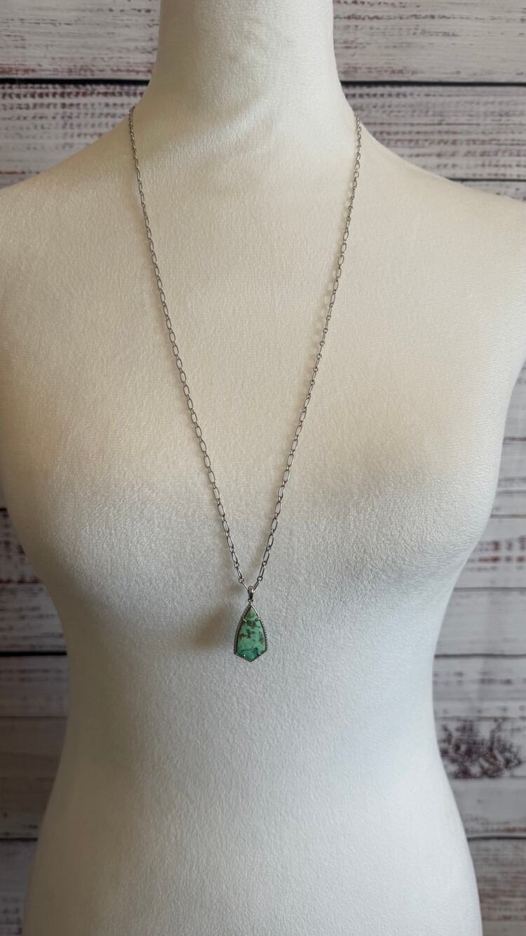 Kendra Scott Silver Camry Sea Green Chrysocolla Pendent Necklace